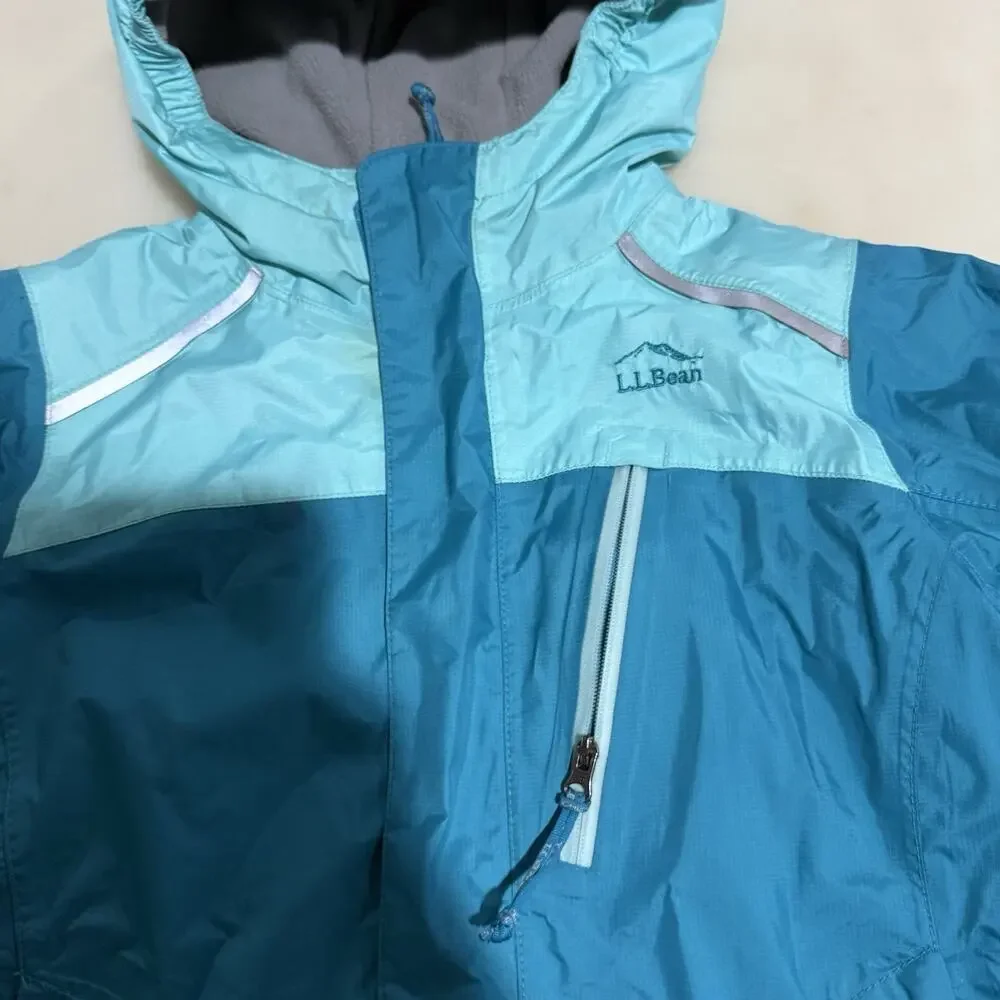 L.L.Bean Jacket Kids S 8 Blue Colorblock Trail Model Fleeced Hooded Rain Outdoor